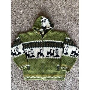 Hand Made Ecuador 100% Wool Cardigan Llama Sweater Full Zip Aly Marka Hoodie